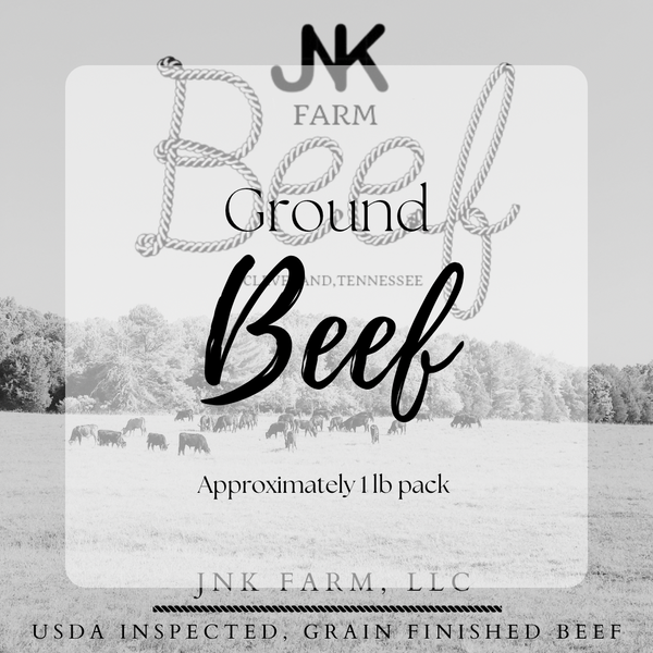 JNK Farm raised ground beef in appropriately 1 lb packs, vacuum sealed & ready for your freezer or your table!